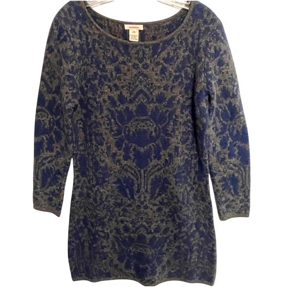 Sundance Lambswool Sweater Dress Womens Medium Gray & Blue Damask Boho - Picture 3 of 11